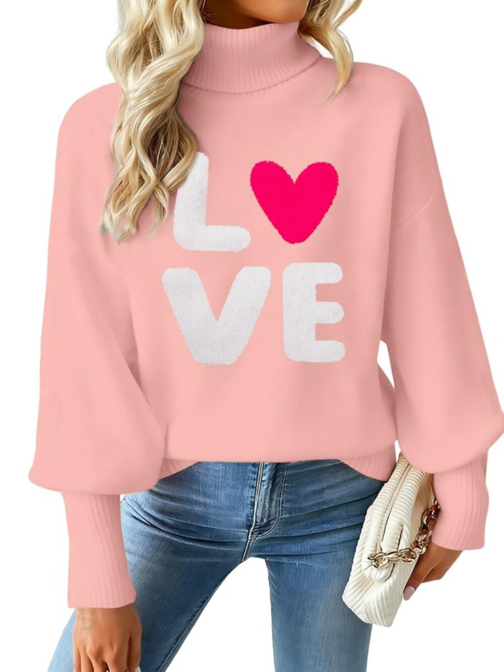 NWOT....Sweater Women Love Hearts Turtleneck Sweaters Lightweight Knited